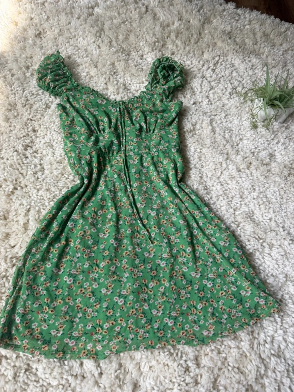Inspired Hearts Green Floral spring summer women’s floral Ruffle-Shoulder Dress - Picture 2 of 5